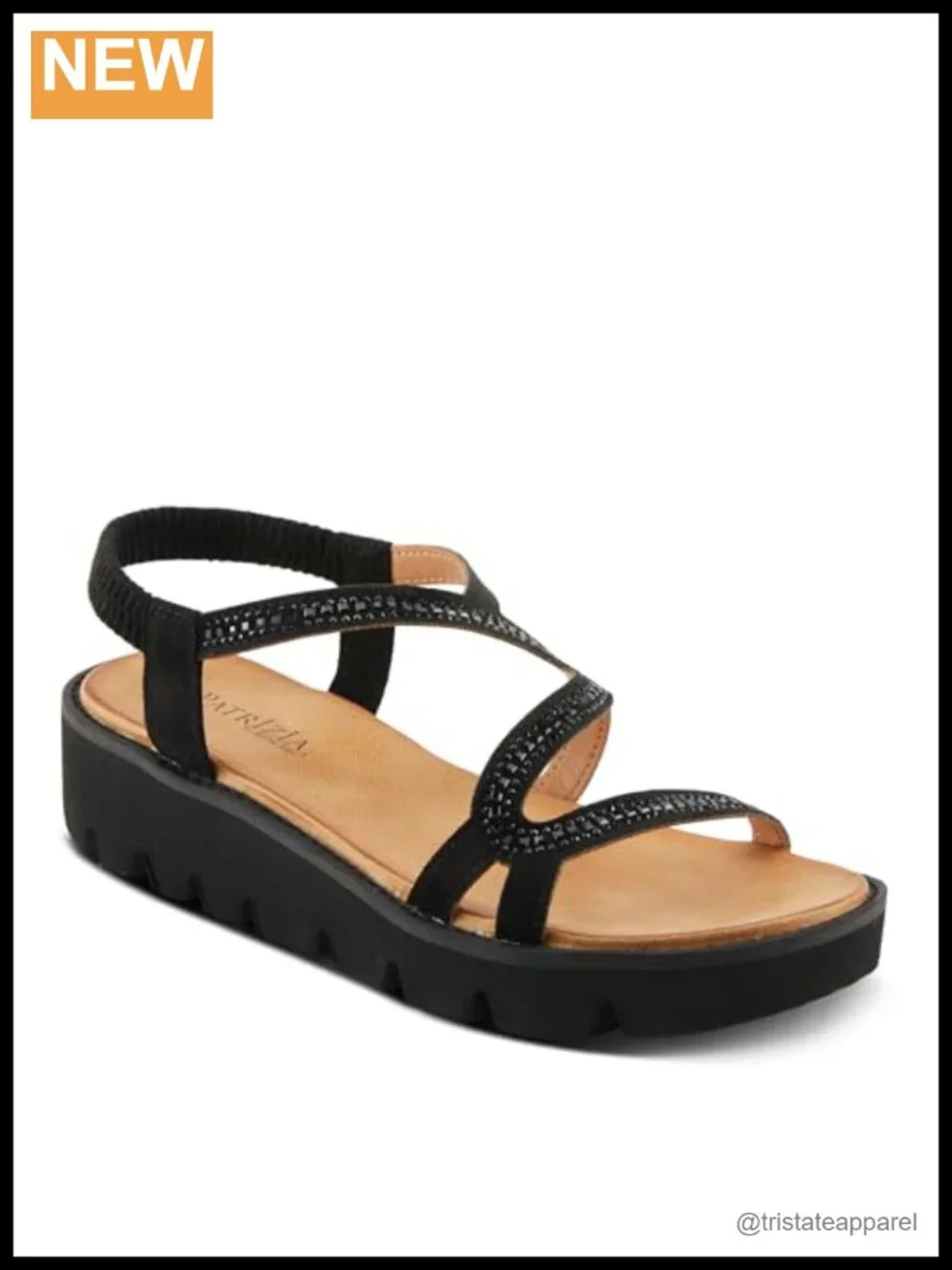 PATRIZIA Women's Zigged Zigzag Rhinestone Platform Stretch Back Sandals
